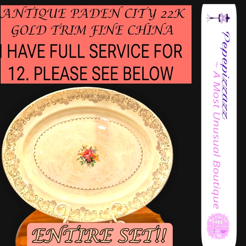 PADEN CITY RARE FINE CHINA. I HAVE SERVICE FOR 12 FULL SET. SEE BELOW. 22k gold